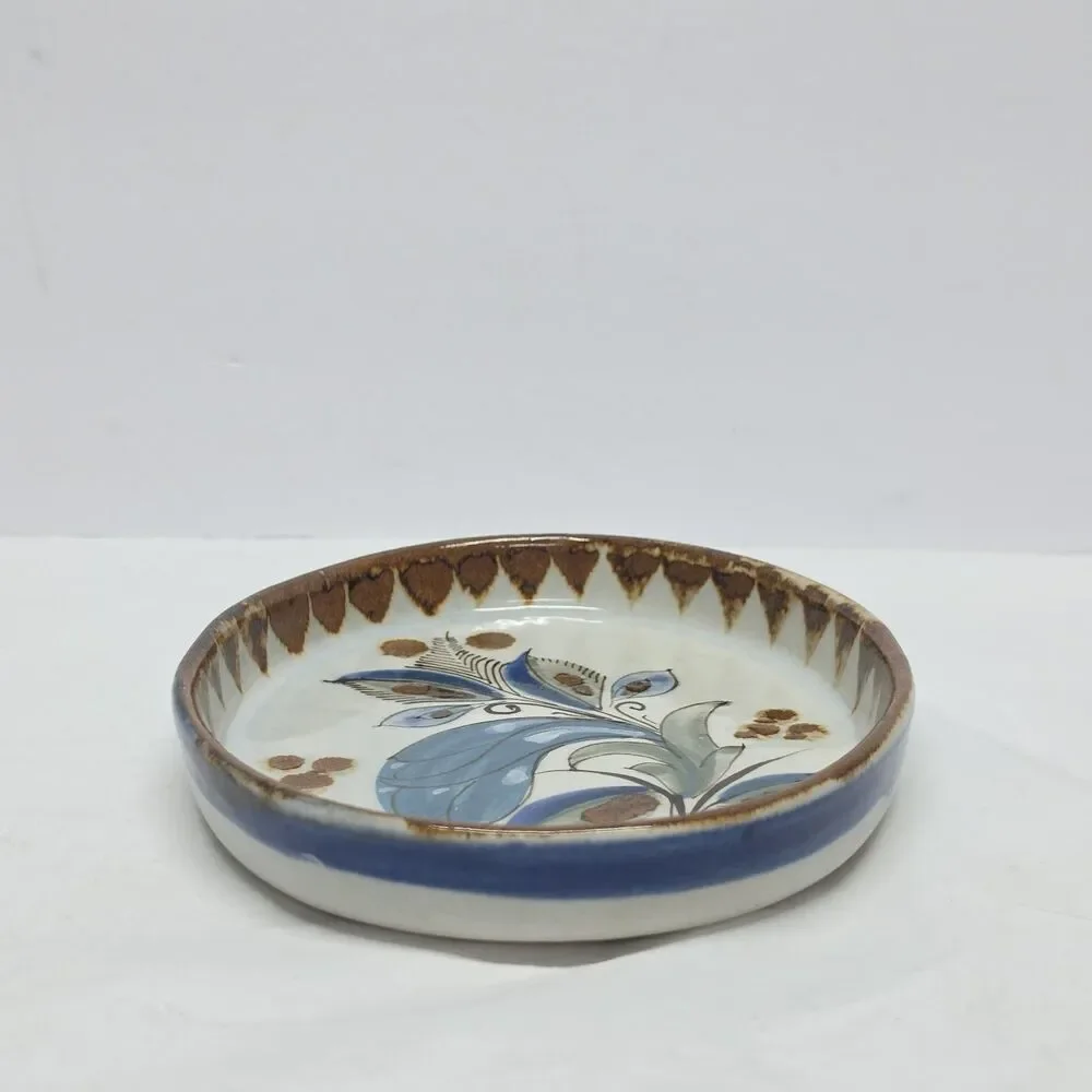 Vintage Ken Edwards Mexican Pottery Oval Serving Dish Tray Floral 7.5 Inches